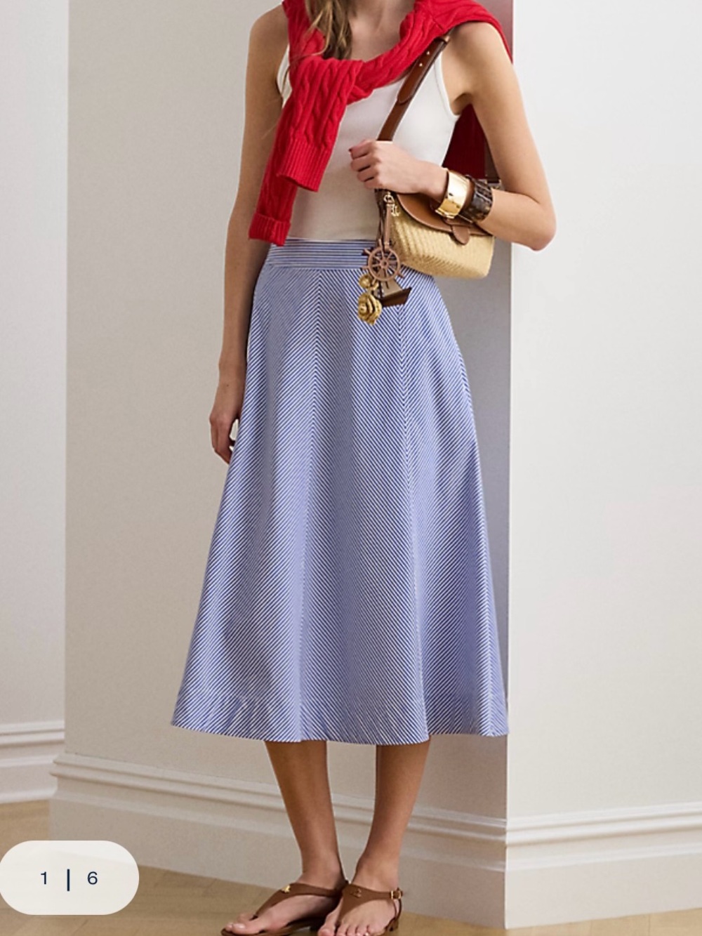 Ralph Lauren Striped Paneled Cotton Broadcloth Skirt